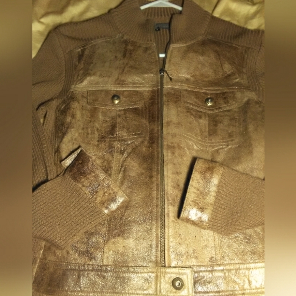 BNWOT LAMB LEATHER JACKET BY ELEMENT/ VAKKO SZ LG UNIQUE RIBBED BROWN HOT!